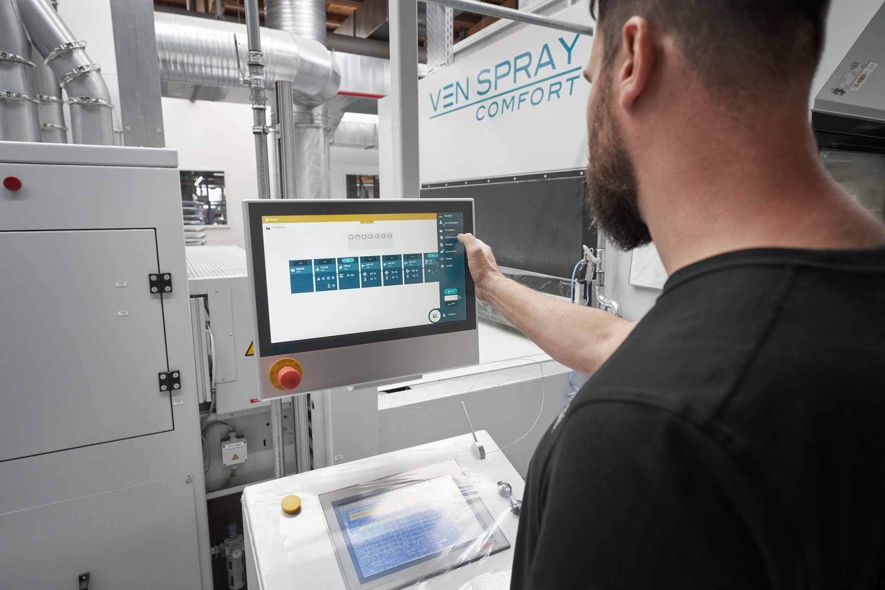 Control of the entire line via touch screen from a central point. In the picture: Calling up the stored spraying programs, the "recipes". 